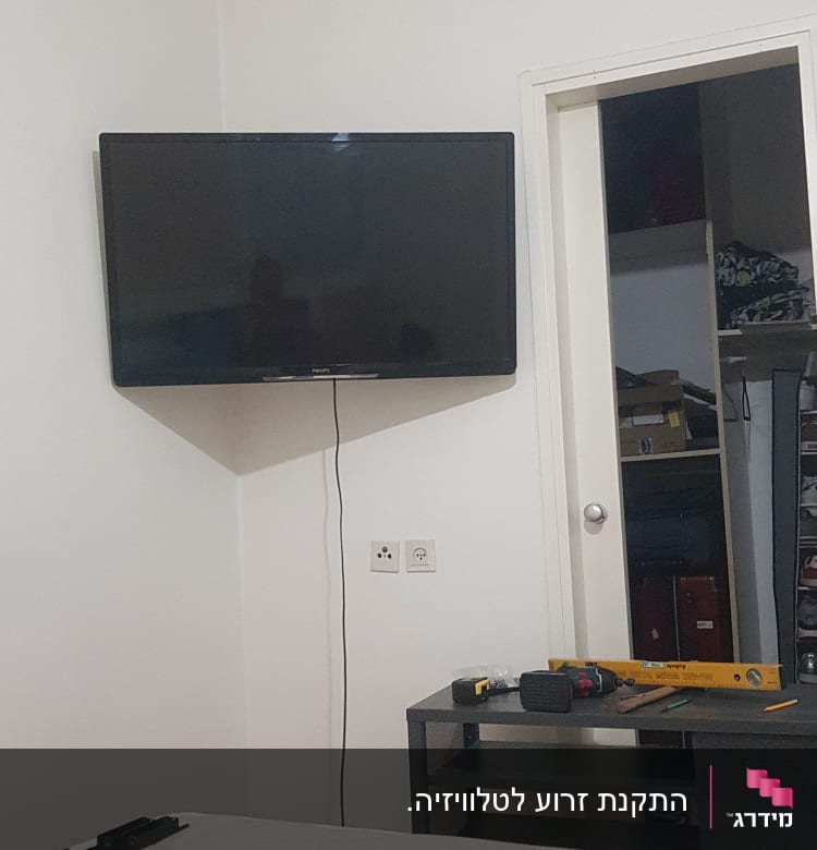 מברגה, פלס ועיפרון על שולחן עבודה